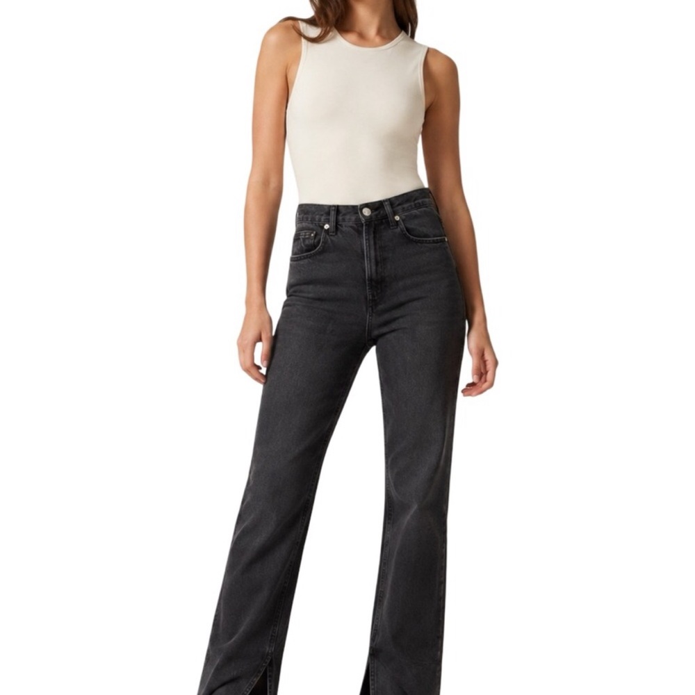 Zara High-Rise Straight Leg Flare Jeans in Washed Black - Women- size 2 - Picture 2 of 9